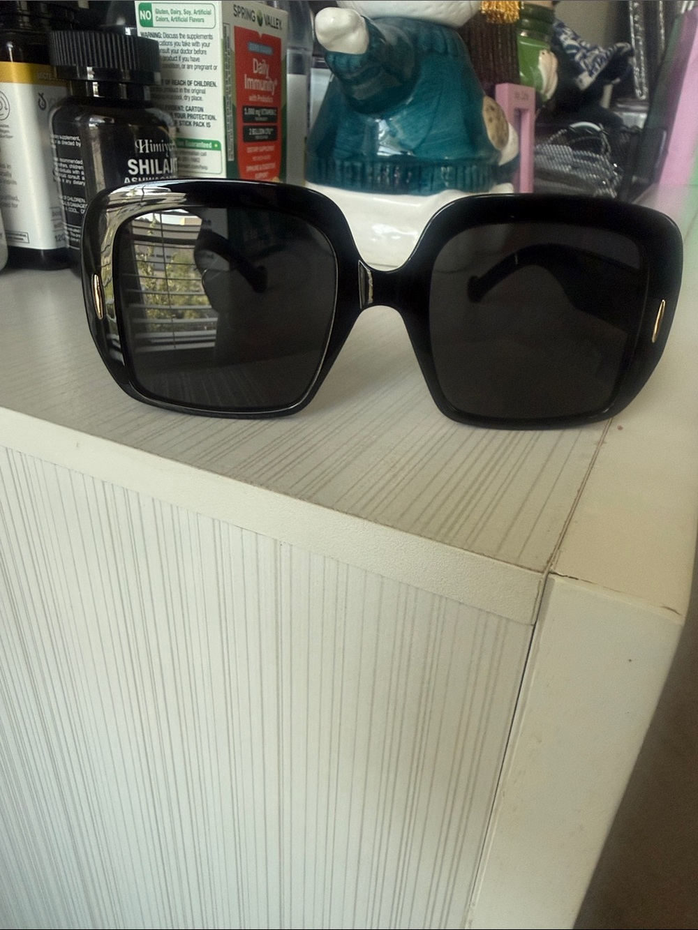 Loewe Black Oversized Square Sunglasses with Subtle Gold Accents